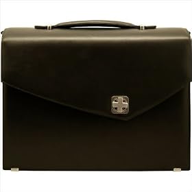 Buy Aaron Irvin Sienna Leather Double Gusset Flap-over Briefcase in Black SLDF-BK by Aaron Irvin