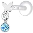 Silver 925 Butterfly Aqua Dangling CZ Tragus Earring
