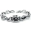 Bracelet - Iron Cross with Skull and Poker Symbols - Polished Stainless Steel - 8.5" Length