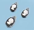 Sterling Silver Pendant and Earrings Set - Black Cameo in Prong Edge