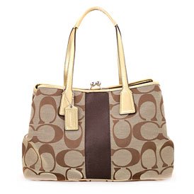 Womens Signature KhakiMahogany Jacquard Satchel KhakiMahogany Satchel