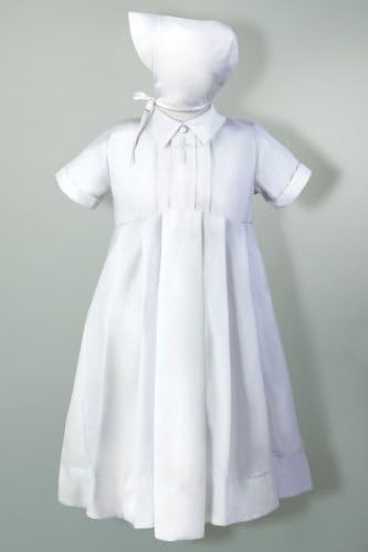 Christening Gown with Embroidered Cross and Pleated Bodice