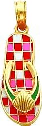 14K Gold Enameled Checkered Flip-Flop w/Shell Pendant