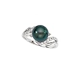 14K White Gold 1/3 ct. Diamond with Black Tahitian Pearl Ring