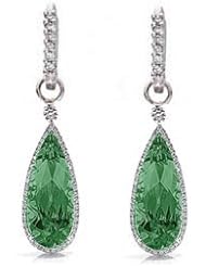 6.08Ct Emerald & VS Diamond Dangling Hoop Earrings 18k Gold