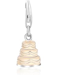 Sterling Silver Wedding Cake Charm in White Tone Enamel Finishing