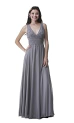 V-neck Natural   Waistline Sleeveless Floor Length Embroidered Polyester Evening Dress 