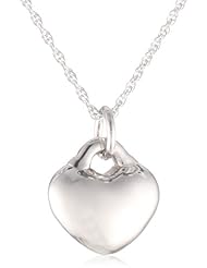 Sterling Silver Brushed Puff Heart Pendant Necklace, 18"