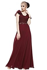 A-line Bateau Neck Chiffon Pleated Beaded Cocktail Floor Length Evening Dress/Homecoming Dress/Pageant Dress/Prom Dress/Party Dress/Wedding Dress 