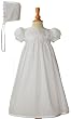 White Polycotton Christening Baptism Gown with Lace Trim & Bonnet