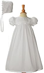 White Polycotton Christening Baptism Gown with Lace Trim & Bonnet