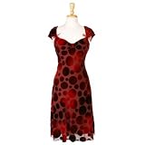 Bias Red Silk Velvet Polka Dot Dress with Off the Shoulder Cap Sleeves and Bows
