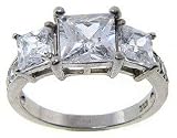 Sterling Silver Square CZ Engagement Ring Size-7
