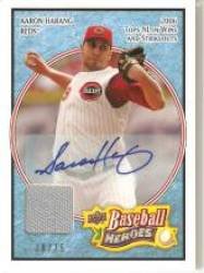 2008 Upper Deck Heroes Jersey Autograph Light Blue #49 Aaron Harang - Cincinnati Reds (Autographed Card - Piece of Authentic Game Used Jersey -Serial #'d to 75) (Baseball Cards)