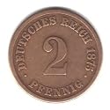 1875-A German Empire 2 Pfennig Coin KM#2