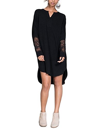 YesFashion Women's Loose Plus Size Long Sleeve Lace Irregular Hem Dress