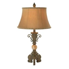 New CBK TABLE LAMP EA 1 CANDLE STEM TRIPOD BASE MARBLE BALL RD BELL SHADE HIGH QUALITY...