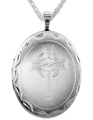 0.925 Sterling Silver Celtic Cross Oval Locket Pendant with optional Necklace