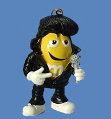 Yellow M&M Iconic Elvis Presley Dressed in Black Christmas Ornament 3"
