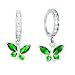 14K White Gold Emerald CZ Butterfly Huggy Earrings