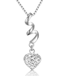 14K Italian White Gold Vintage Style Swirl Filigree Puffed Heart Pendant Necklace (16"), Women Jewelry in Gift Box