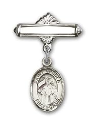 Sterling Silver Baby Badge with St. Ursula Charm and Polished Badge Pin