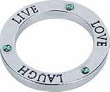 Live Love Laugh,18" Necklace and Pendant Set Circle Pendant -Silver Tone Metal Cz Silk Like Cord