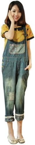 WantDo Women's Preppy Style Casual Denim Overalls(Dark Blue,One Size)