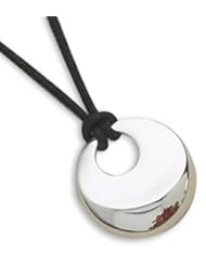 MMA Silver - 16 inch Black Cord Round Concave Pendant Necklace