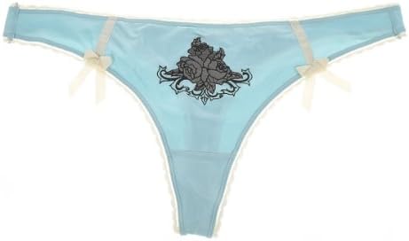 La Isla Women's Sexy Passion Sleek Lace Trim Rose Pattern Low Rise Thong Blue XS