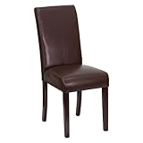 Dark Brown Leather Upholstered Parsons Chair - BT-350-BRN-LEA-008-GG