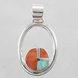 Oval Sterling Silver Pendant with Spiny Oyster and Opal Inlay, #10249