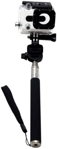 Telescopic Handheld Monopod Pole with Tripod Adapter for Gopro, Black (with Mobile Phone Clip)