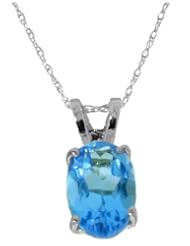 .925 Sterling Silver Pendant Necklace with Genuine Blue Topaz