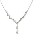 Floral Garland Antiqued Silver Tone Clear Crystal Y Necklace