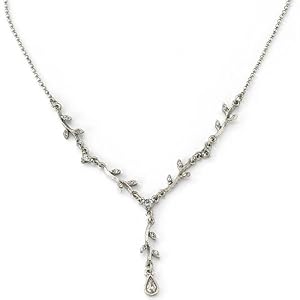 Floral Garland Silver Crystal Y Necklace