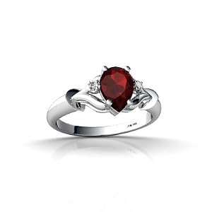 14K White Gold Genuine Pear Garnet Ring - Size 8.5 by