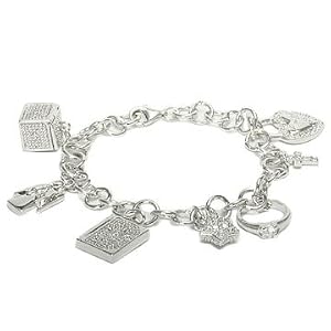 Tiffany Inspired Sterling Silver Cubic Zirconia CZ Large Charm Bracelet