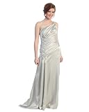 IMAGE OF Juniors Silver Color One Shoulder Long Satin Evening Dress