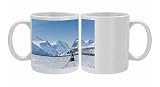 Snowmobiling in Kalix river valley with snow covered mountains, Kiruna region, Photo Mugs