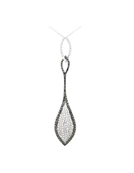 14K White Gold 0.68ct Teardrop Pave Set Round Black and White Diamond Necklace