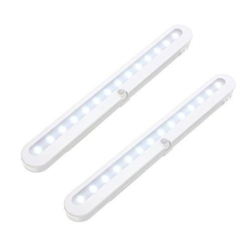 KINGSO 2 Pack 14 LED Day White Battery Operated PIR Motion Activated Under Cabinet Wardrobe Night Closet Light Lighting On Off Auto Function Adjustable Motion Sensor Bracket Super Bright Portable