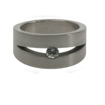 Click here to buy 316L Stainless Steel Ring laser-cut ring with Cubic Zirconia Stone. Matte polish. Width: 10mm by ToltecTraders.com.