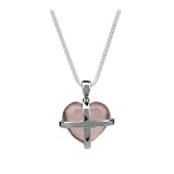 Sterling Silver & Rose Quartz Large Cross Heart Pendant - 18 Inch Snake Chain