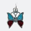 Tiny Butterfly Charm with Turquoise and Coral Chip Inlay in Sterling Silver, #11856