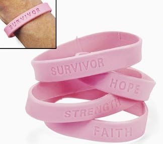 48 PINK RIBBON BRACELETS - Breast Cancer Awareness Rubber Bracelets (Strength, Hope, Survivor, Faith)