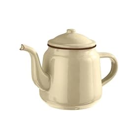 Enamel 12cm 1 Litre Traditional Rustic Teapot - Cream