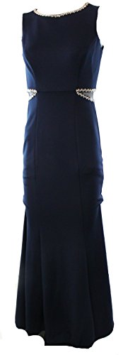 Xscape Women's Navy Jewel-Trim Cutout-Waist Scuba Mermaid Gown Blue 2