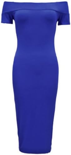 Women's Plus Size Off Shoulder Bodycon Plain Midi Dress (16-18, ROYAL BLUE)