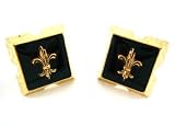 Gold Fleur De Lis Black Square Frame Cufflinks